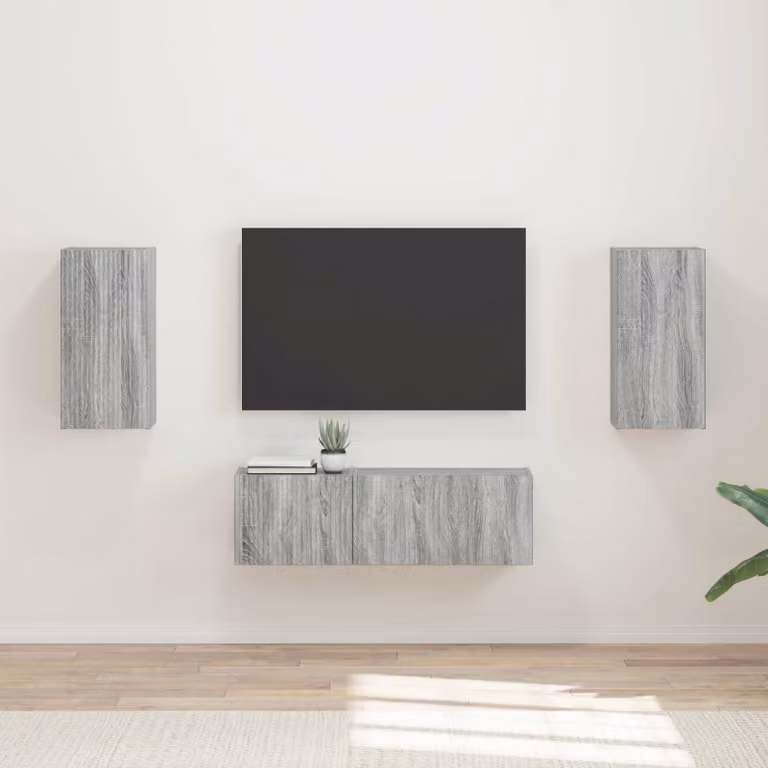 Set di 4 mobiletti da TV a parete moderni vidaXL in legno e MDF, colore grigio opaco
