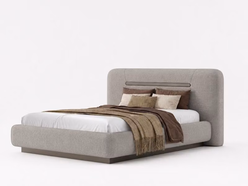 Camera da letto, letto matrimoniale, stile moderno, colore grigio chiaro