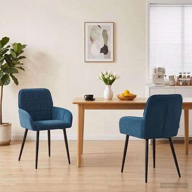 Set di 2 sedie da pranzo moderne vidaXL in velluto blu con struttura in metallo L: 56.5 cm, P: 50 cm, H: 85 cm
