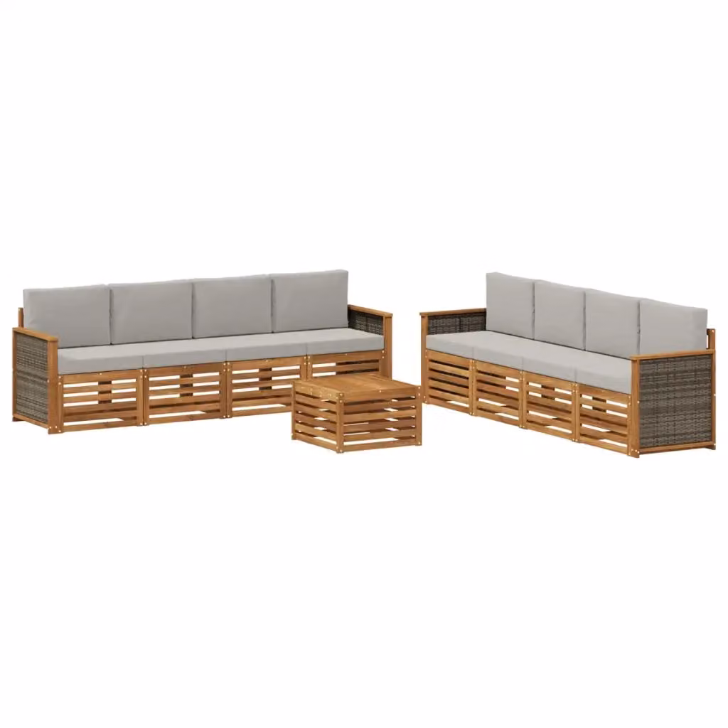 Set di mobili da giardino vidaXL composto da 9 pezzi in legno di acacia con divano a 3 posti, tavolino da caffè e cuscini in beige e grigio – 2