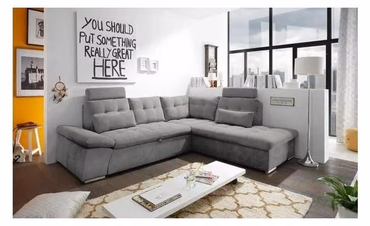 Design Ecksofa L-Form Sofa Couch Polster Schlafsofa Textil Bettfunktion Schlaf