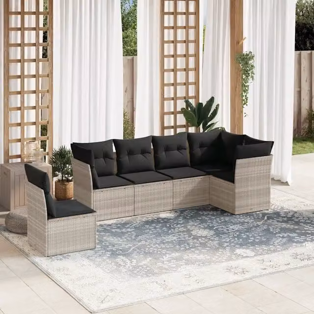 Set Divano da Giardino 6pz con Cuscini Grigio Chiaro Polyrattan 3217702