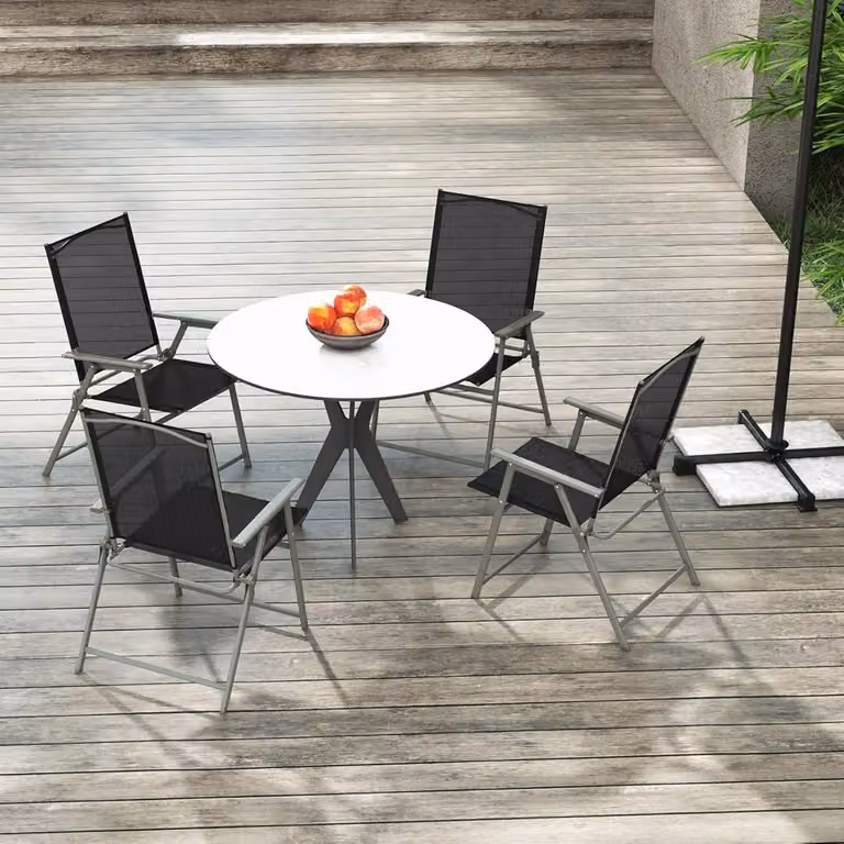 Set di 2 sedie pieghevoli da giardino Costway in metallo nero con seduta in textilene e braccioli