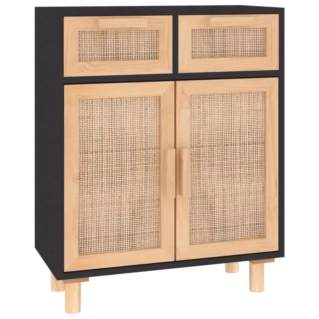 Credenza Buffet Design Mania in Legno di Pino e Rattan Naturale Nera L: 60 cm, P: 30 cm, H: 75 cm – 2
