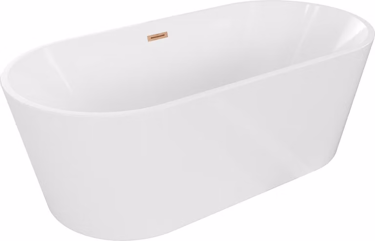 Mexen Luna vasca da bagno autoportante 180 x 80 cm, bianca, troppopieno rame spazzolato - 52031808000-65