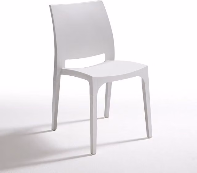 Set di 4 sedie impilabili Love La Dea bianche in plastica opaca per giardino e uso professionale L/P/H: 82 x 53,5 x 45 cm