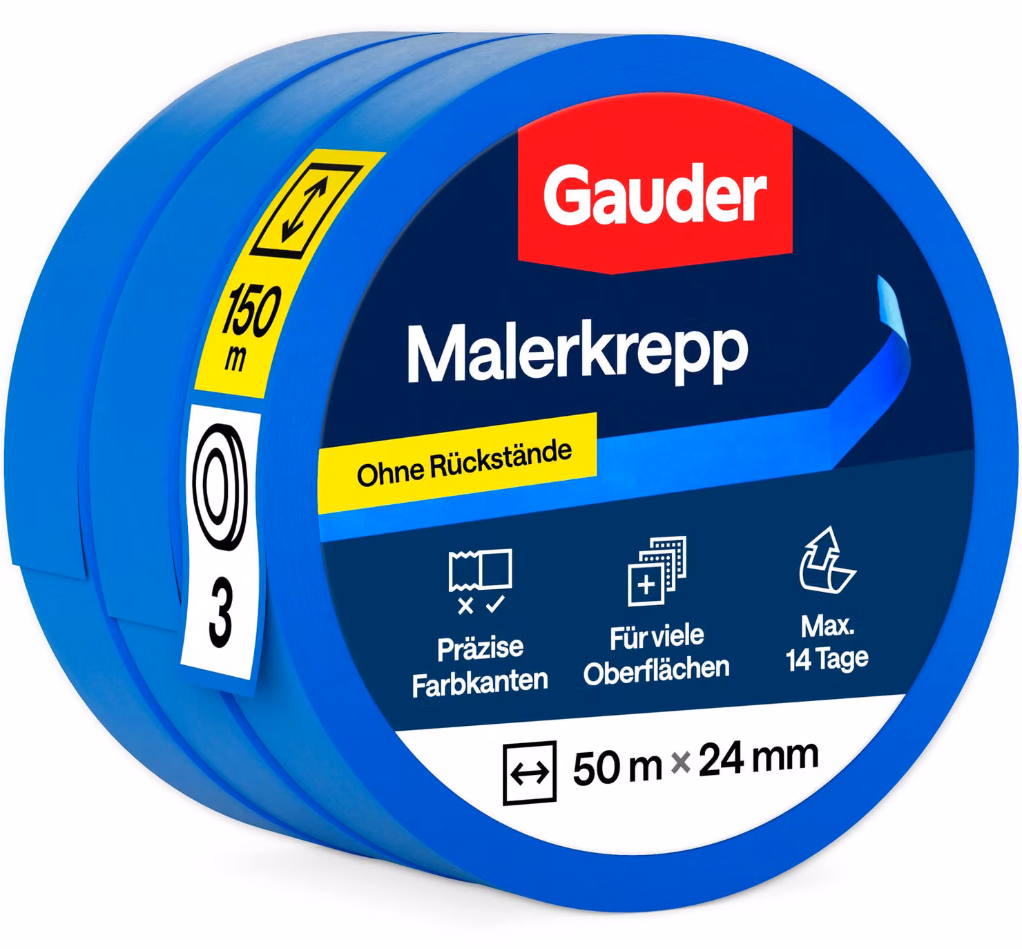 GAUDER: Nastro adesivo per pittura, nastro di carta, nastro protettivo per lavori di pittura (3 rotoli - 24 mm x 50 m)