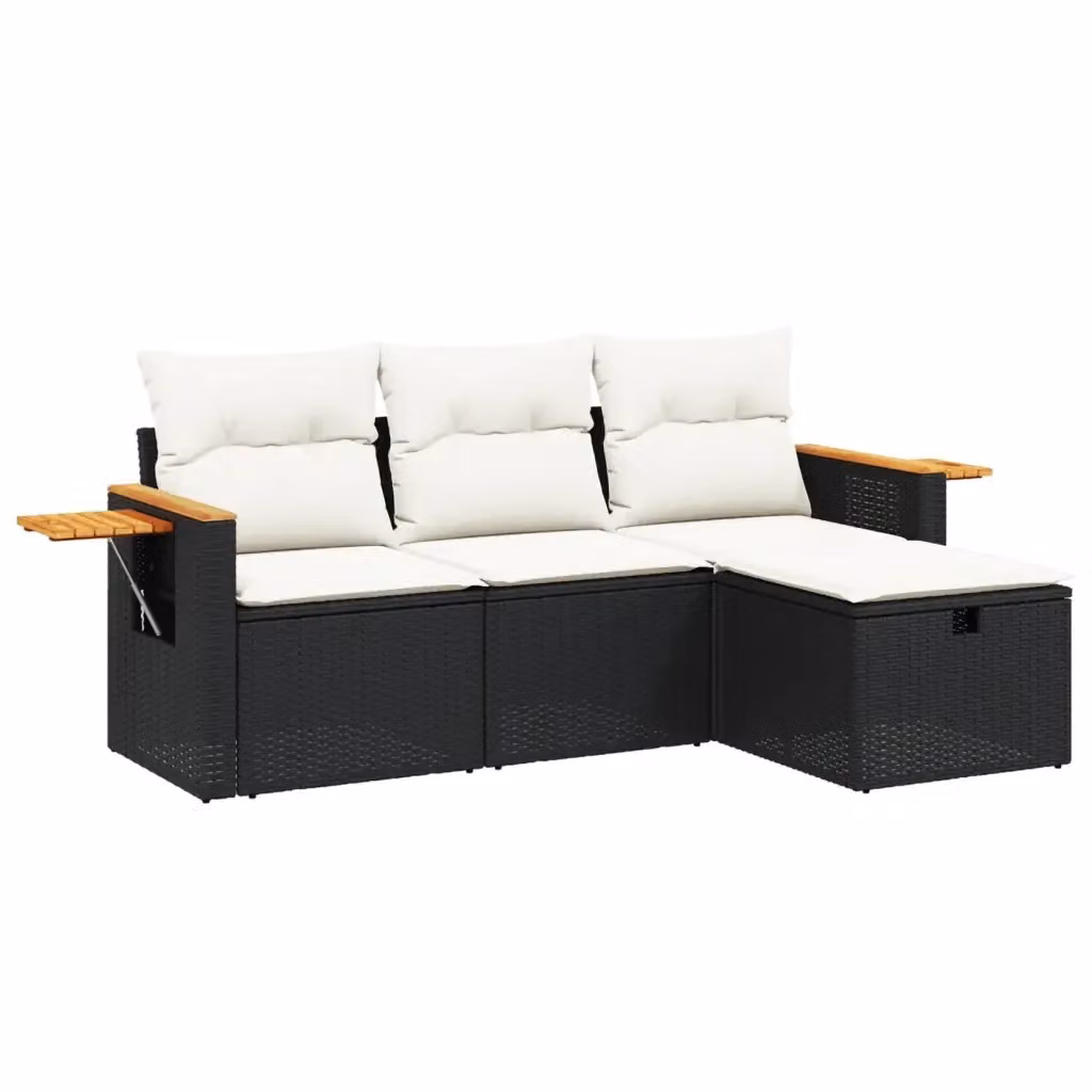 vidaXL Set Divani da Giardino a L con Cuscini, Struttura in Metallo e Polyrattan, Nero – 2