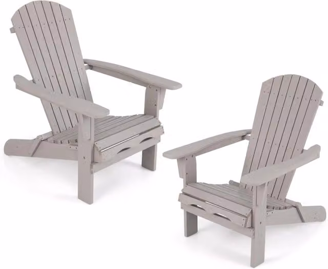 Sedia Adirondack Pieghevole, Sedia da Giardino in Legno di Abete, Poltrona Prendisole con Schienale Alto, Portata 180 kg, 89 x 71 x 94 cm (2, Grigio, 89 x 71 x 94 cm)