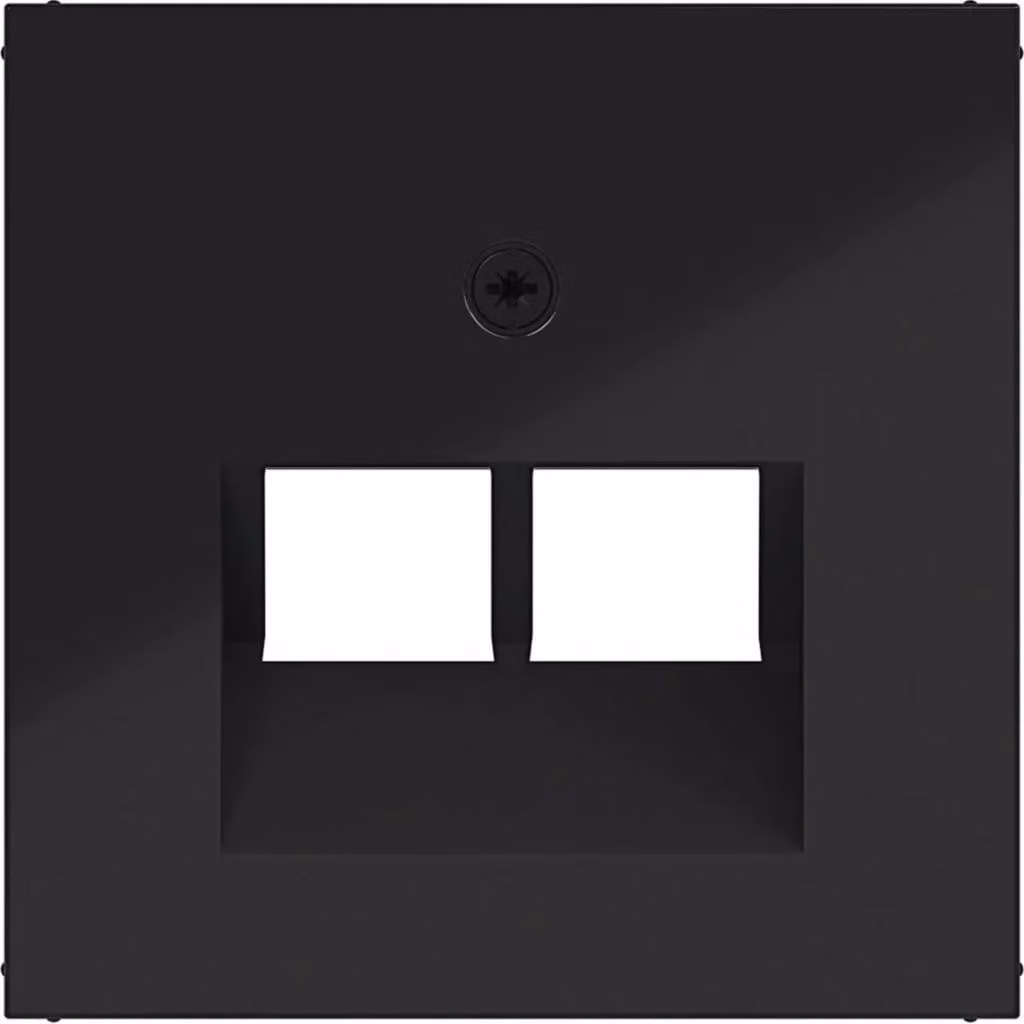 Piastra centrale Hager per presa UAE, doppia, con uscita angolata, A.x/C.x, colore nero lucido, confezione da 10 pezzi.