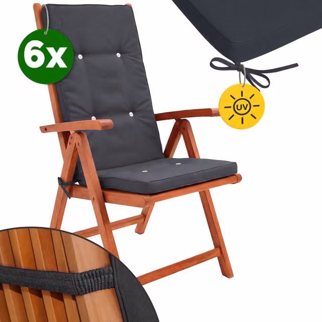 Set di 6 imbottiture per sedie quadrate in poliestere trapuntato e idrorepellente Detex, disponibili nei colori grigio, bianco e antracite – 1