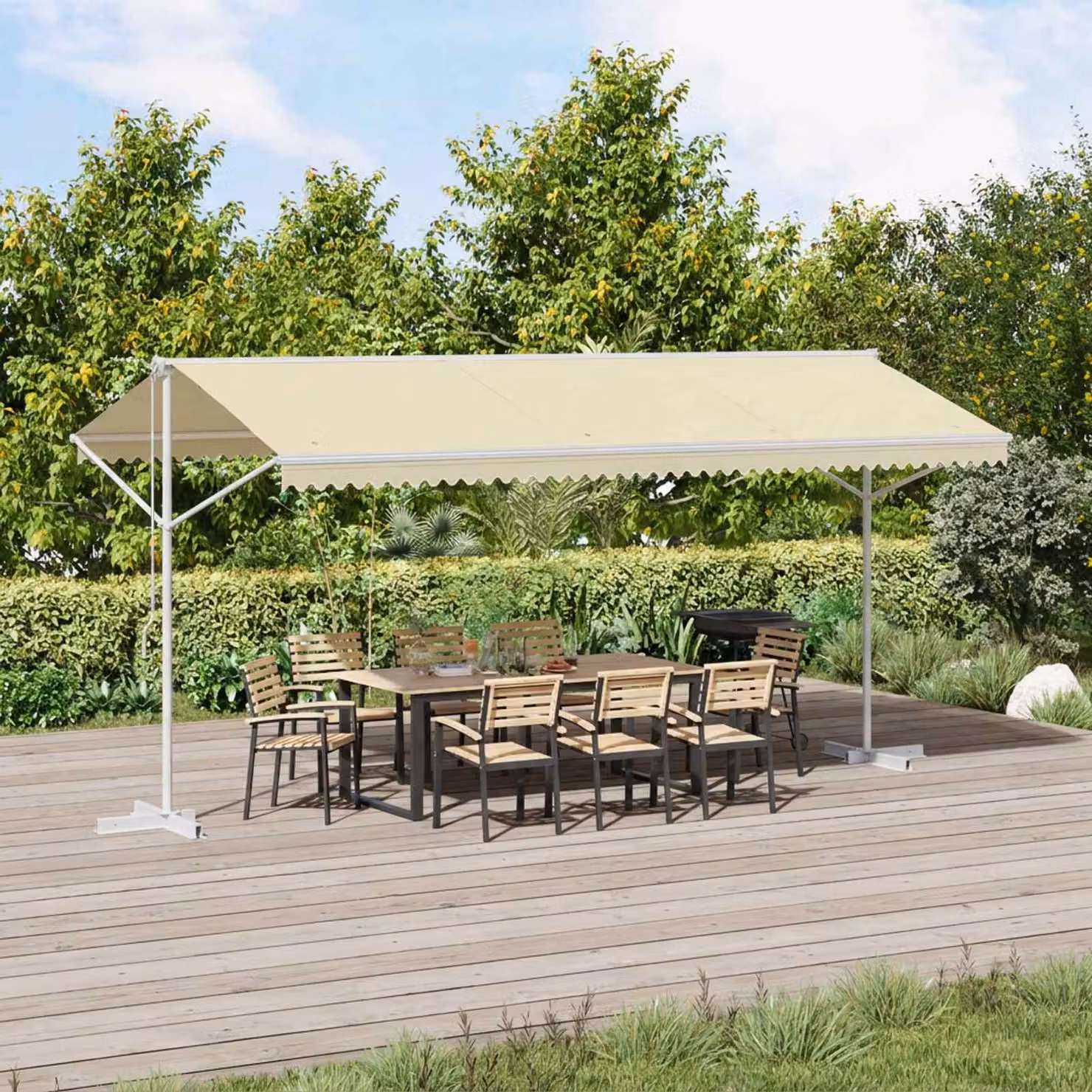 vidaXL Tenda Parasole con Piedistallo 500x300 cm Crema