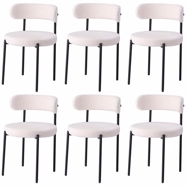 Design nordico - Set da 6 sedie da sala da pranzo/da cucina - Imbottite in velluto Teddy - Senza braccioli - Gambe in metallo - Bianco