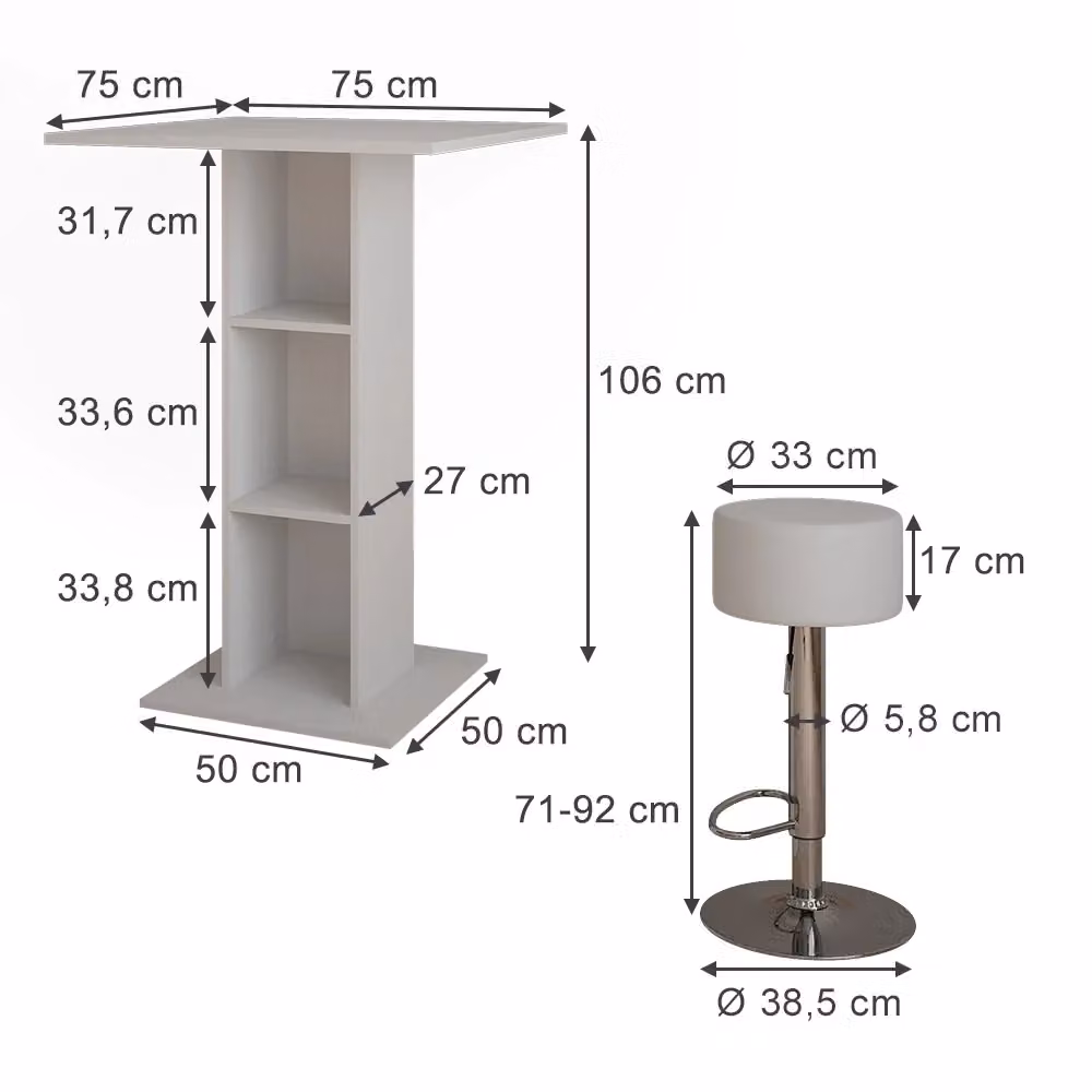 Set tavolo bar Repose bianco con 2 sgabelli Vicco, L/P: 75 x 75 cm – 2
