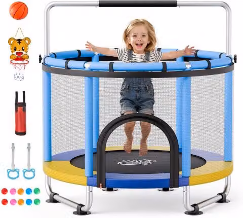 VEVOR Mini Trampolino Elastico per Bambini con Rete di Protezione Regolabile e Superficie in PVC, Carico Massimo 60kg, Multicolore