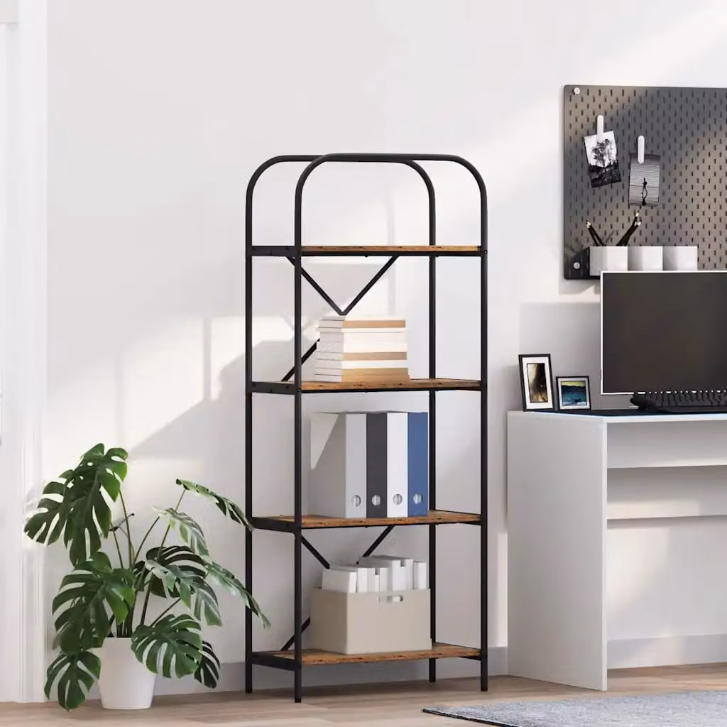 Libreria moderna vidaXL a 4 livelli in legno e metallo, colore marrone, L 60 x P 30 x H 146 cm