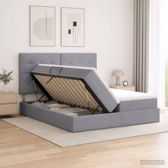 Letto con contenitore e illuminazione LED vidaXL, Grigio, L: 180 cm x P: 200 cm x H: 140 cm