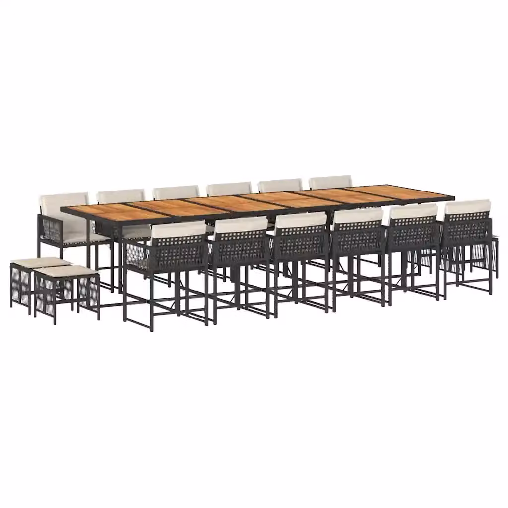 Set da pranzo da giardino vidaXL in polyrattan nero con cuscini e tavolo in legno di acacia, 17 pezzi – 2