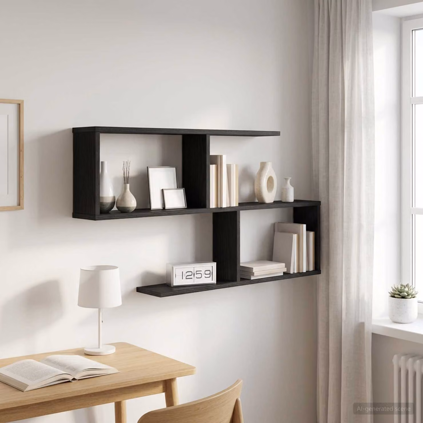 Scaffale da parete moderno vidaXL in MDF nero L: 100 cm, P: 12 cm, H: 50,5 cm
