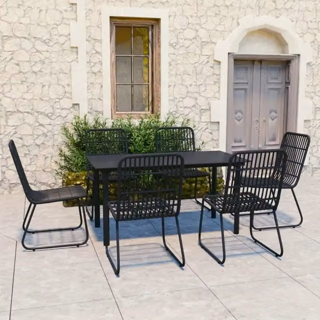 Set da Pranzo da Giardino 7 pz in Polyrattan e Vetro 3060252
