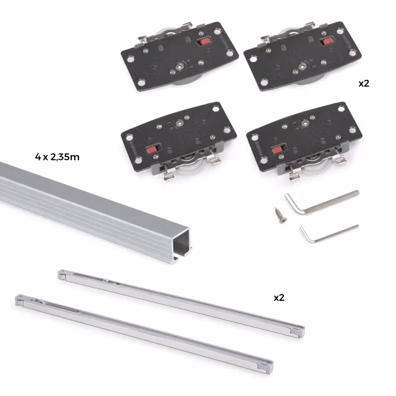 Kit di ferramenta Emuca per armadio con 2 porte scorrevoli, chiusura soft Flow2 e binari incassati da 2,35 m, colore argento e finitura opaca – 2