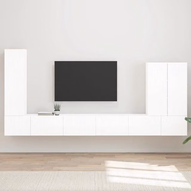 Set di Mobiletto da TV a Parete 6 pz Bianco Lucido 3408956