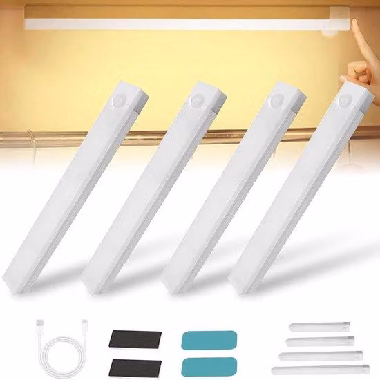4 lampadine LED - Lampade da interno magnetiche, ricaricabili e intelligenti, bianco caldo, 20 cm/7,8 pollici