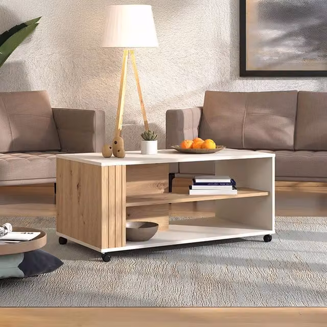 Tavolino da salotto Dosmo DMORA con ruote, design moderno, L/P/H: 101 x 54.5 x 46 cm, colore beige