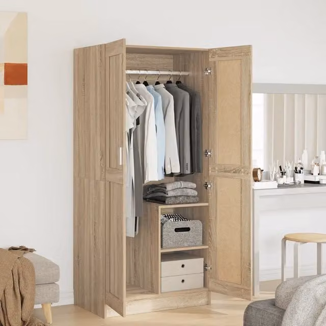 Armadio moderno vidaXL in legno rovere color marrone con ante a battente e cassetti integrati L: 82,5 cm, P: 51,5 cm, H: 180 cm