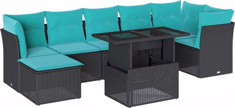 set di divani da giardino 8 pezzi con cuscini, polyrattan nero