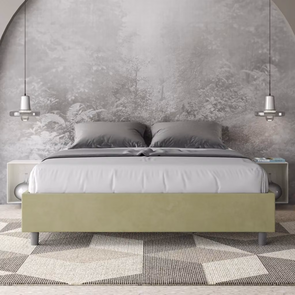 Letto Matrimoniale Azelia con Contenitore e Rete con Alzata Imbottito in Microfibra Colore Tè Verde L/P: 160 x 200 cm – 2