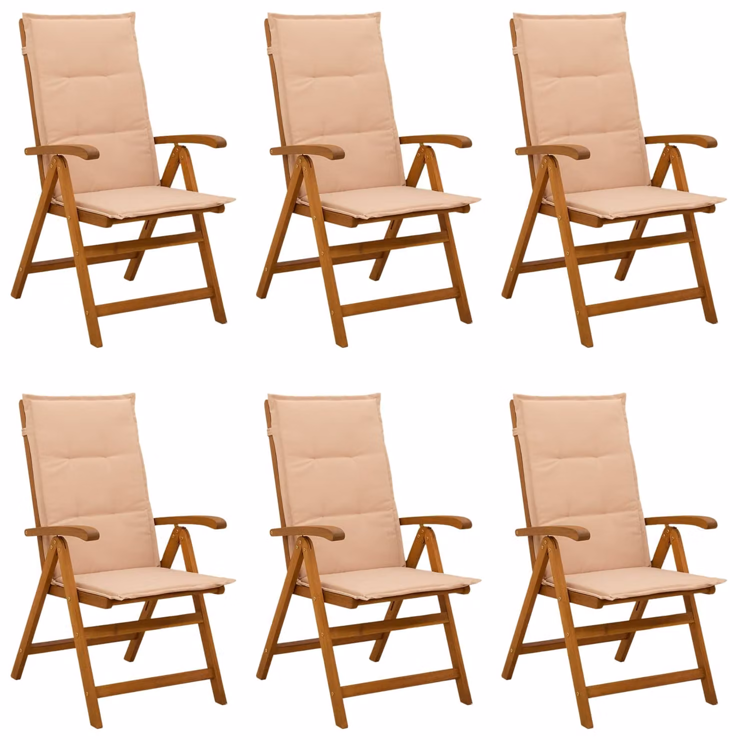 Set di 6 sedie da giardino reclinabili vidaXL in legno di acacia naturale con cuscini beige
