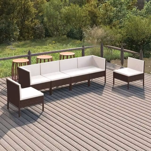 Set Divani da Giardino 6 pz con Cuscini in Polyrattan Marrone 3094347