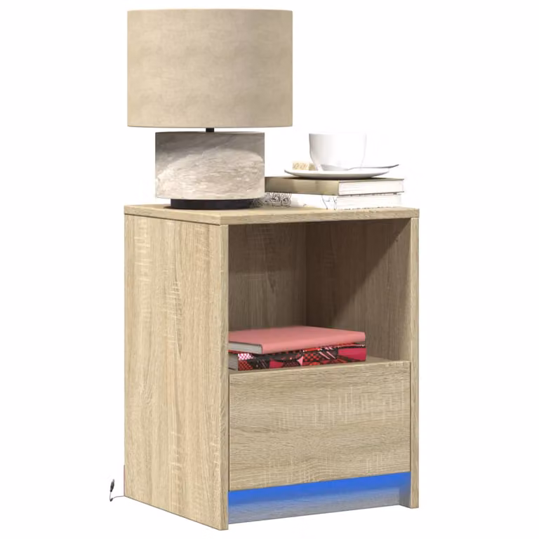 Comodino sospeso con luci LED vidaXL in legno Rovere Sonoma, marrone e beige
