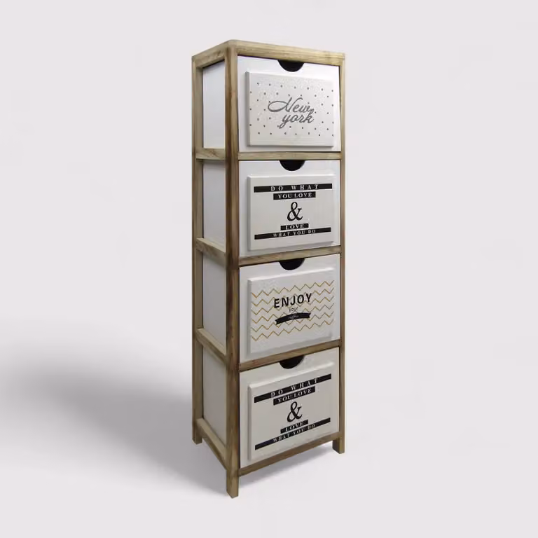 Ilex - Mobile settimino con 4 cassetti bianchi con stampe
