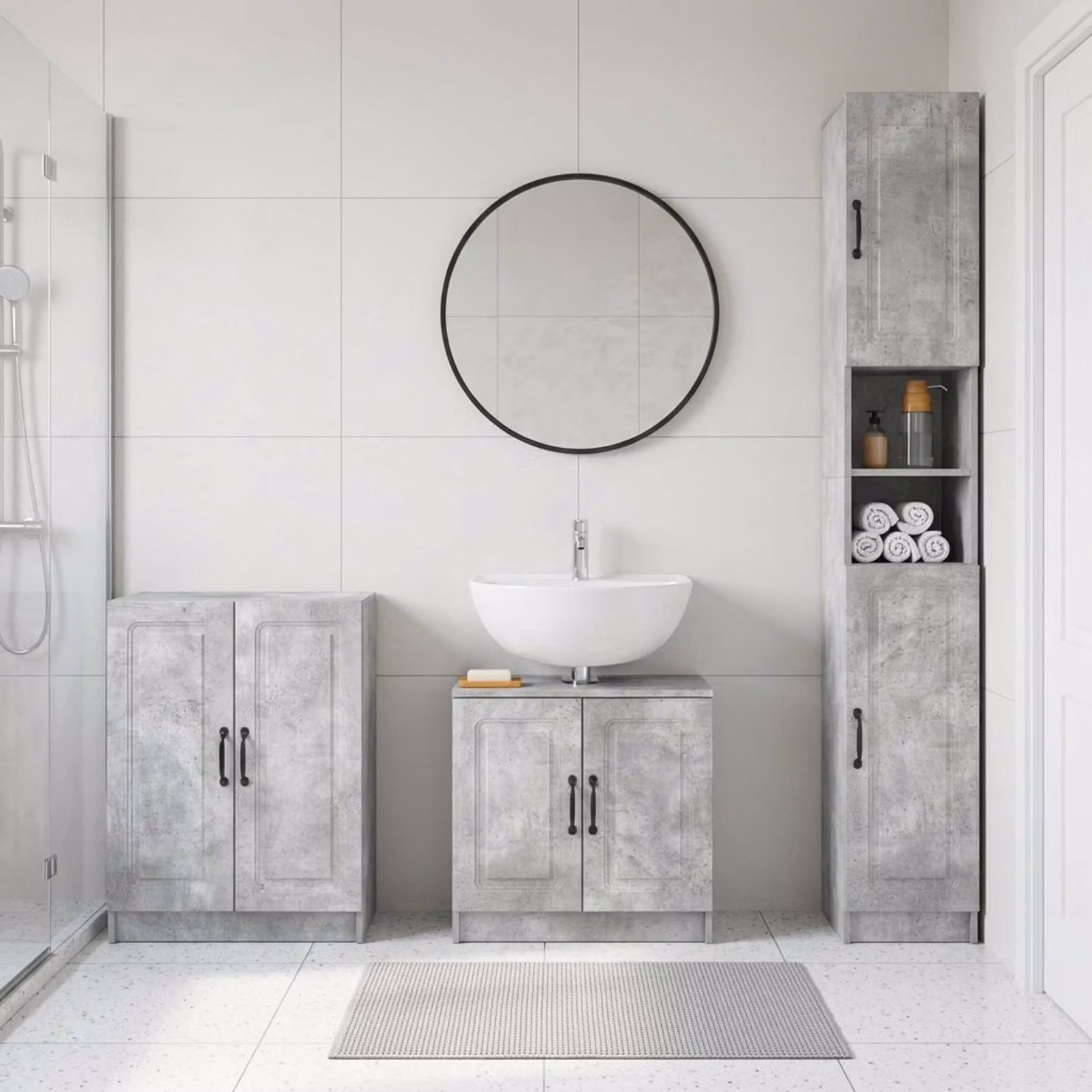 Set di armadietti da bagno moderni vidaXL UTRECHT in 3 pezzi, Grigio, con ripiani interni e ante a cerniera