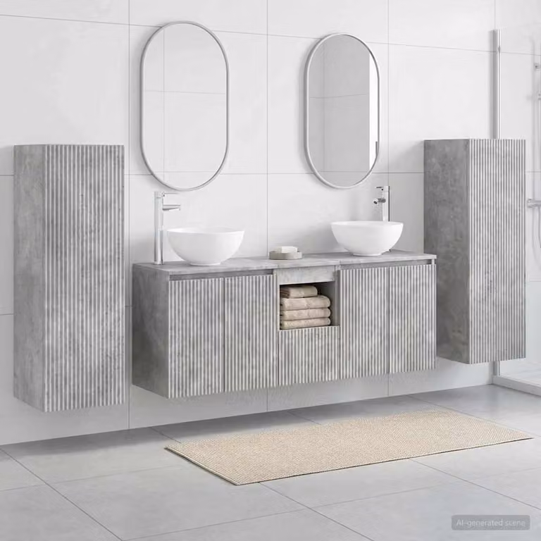 Set di mobili per il bagno moderno vidaXL in 5 pezzi Grigio Cemento con mobile lavabo e pensili
