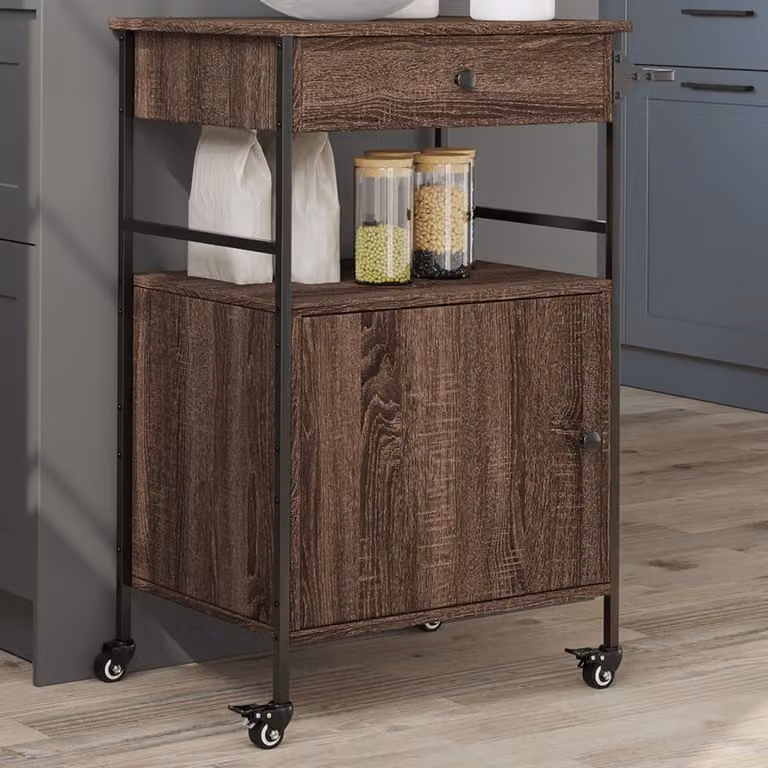 Carrello da cucina vidaXL in legno Rovere Marrone, stile industriale, L/P/H: 56 x 43 x 89,5 cm