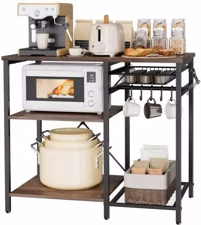 VEVOR Scaffale da Cucina con Ripiani Regolabili e Cestello Scorrevole, Mobiletto Portaoggetti in Metallo e Legno per Microonde, L 90 x P 40 x H 90 cm