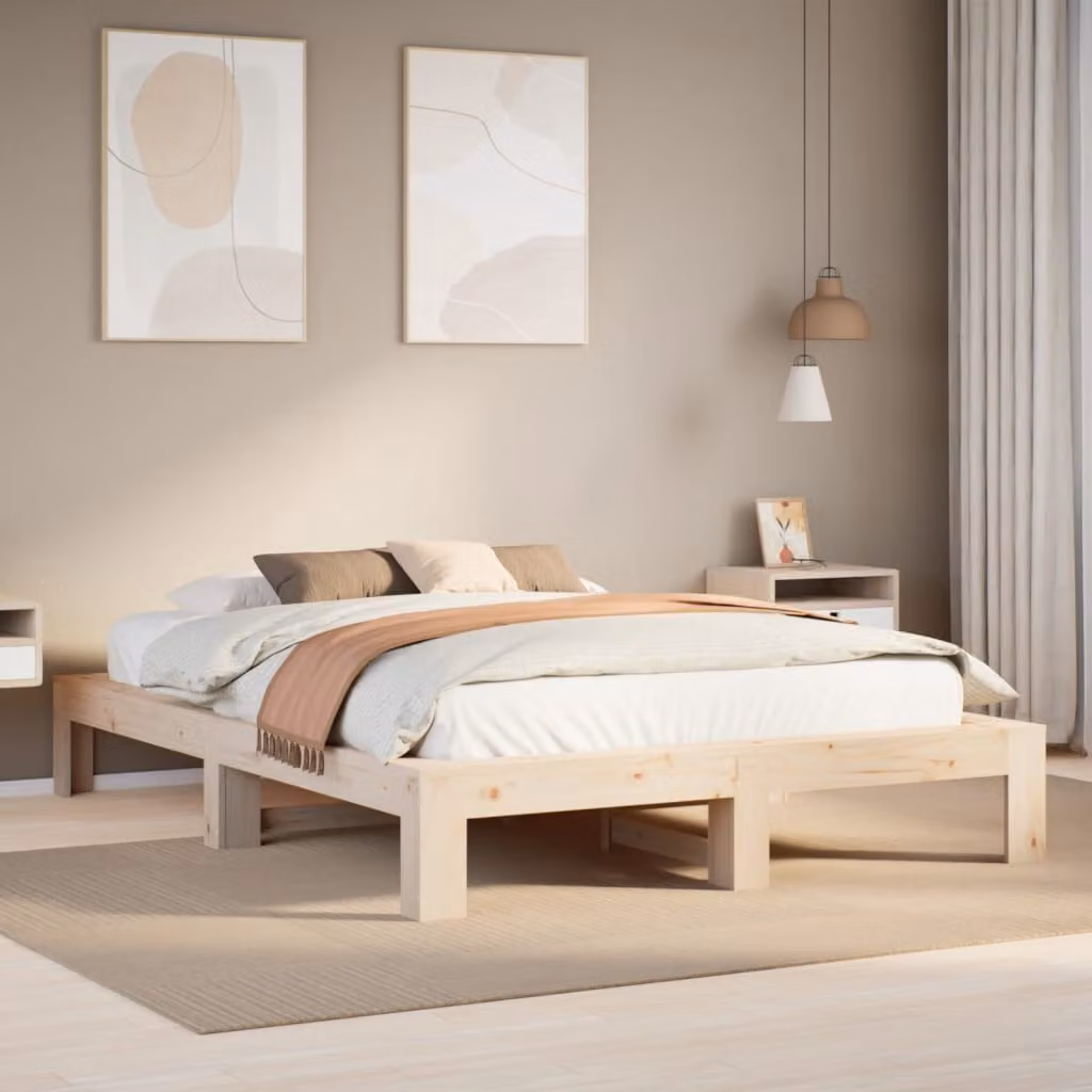 Letto senza materasso vidaXL in legno massello di pino color marrone L: 140 cm, P: 190 cm, H: 161,5 cm – 1