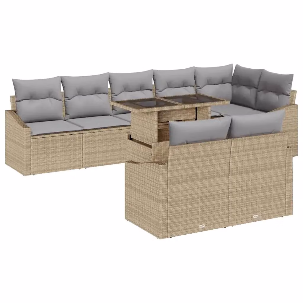 Set Divano da Giardino a L vidaXL in Polyrattan con Tavolino e Cuscini Beige e Grigio – 2
