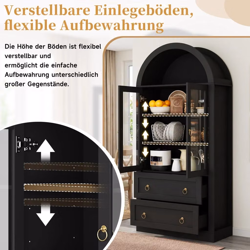 Armadio REDOM moderno nero con ante in vetro e cassetti L: 80 cm, P: 36 cm, H: 170 cm – 2