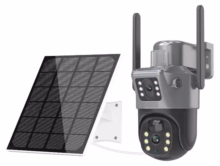 Telecamera di sicurezza esterna, impermeabile, 4K 8MP, WiFi, con rotazione a 360°, alimentata a energia solare e con 64GB di memoria