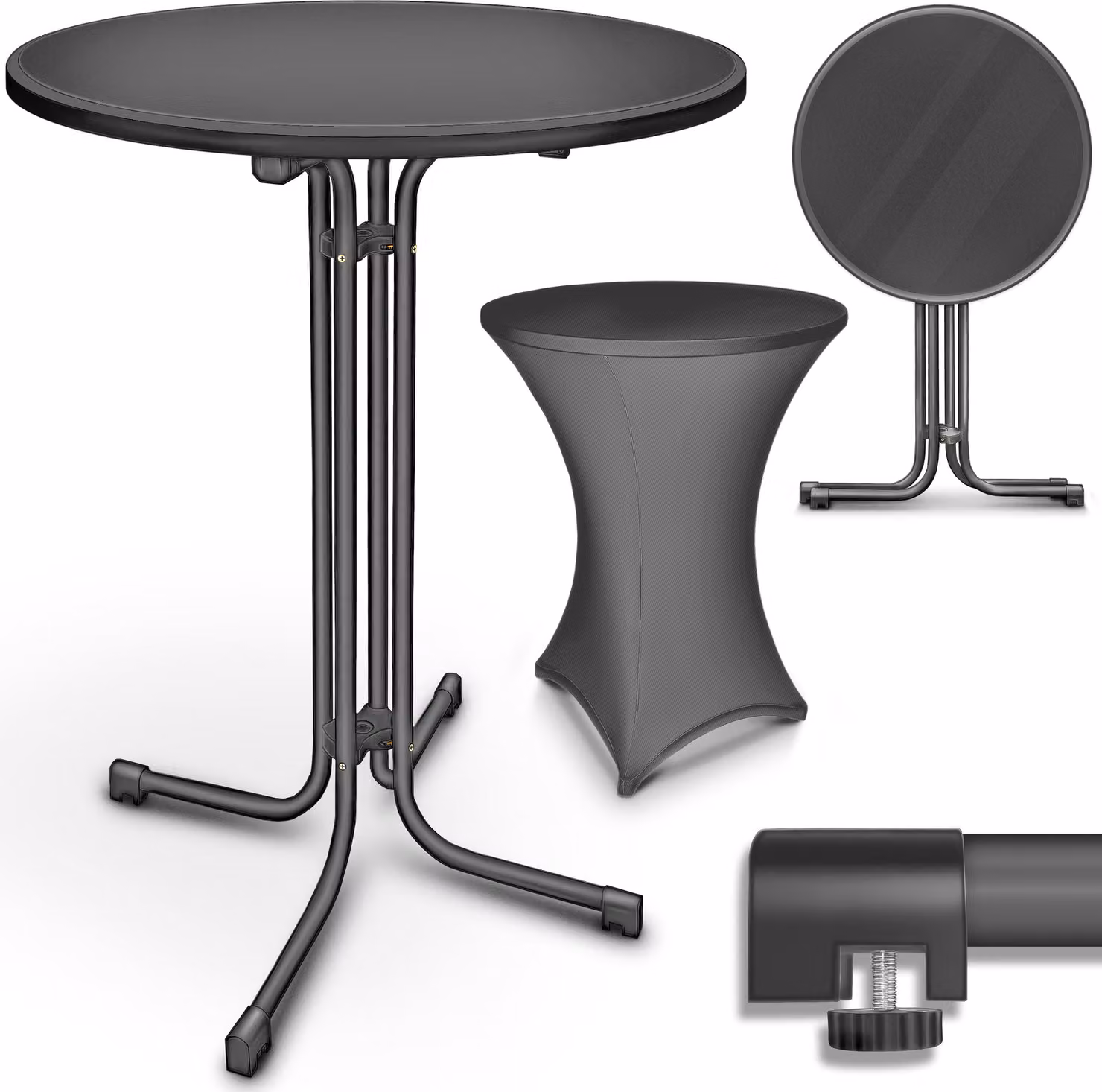tillvex® Gastro bar table pieghevole set di 2 - Ø60cm antracite | tavolo bistrot ASSEMBLATO FINITO | tavolo pieghevole rotondo - tavolo da festa resistente alle intemperie | tavolo da giardino interno ed esterno