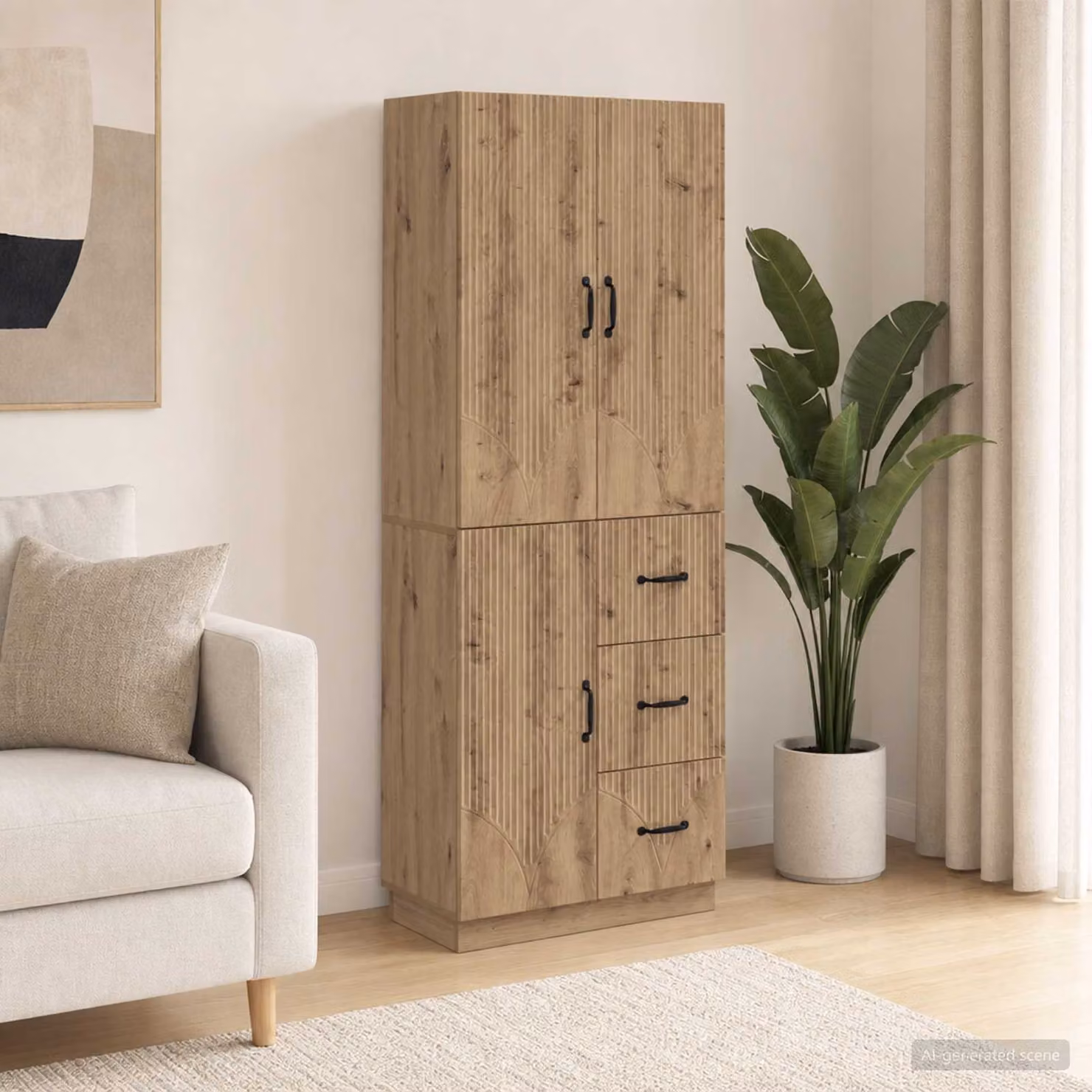 Set di 2 armadi moderni vidaXL in legno ingegnerizzato color rovere, con ante a battente e ripiani interni, L/P/H: 87.0 x 34.5 x 66.0 cm