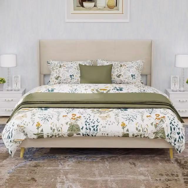Letto imbottito con testiera ¨C Minimal ¨C Beige tessuto 140x200 cm, senza contenitore