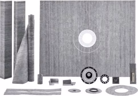 VEVOR Kit Cordolo Doccia Rettangolare Grigio con Flangia Centrale da 50,8 mm, Membrana Impermeabile, Griglia in Acciaio Inossidabile e Sigillante per Giunti, L: 121,9 cm x P: 152,4 cm