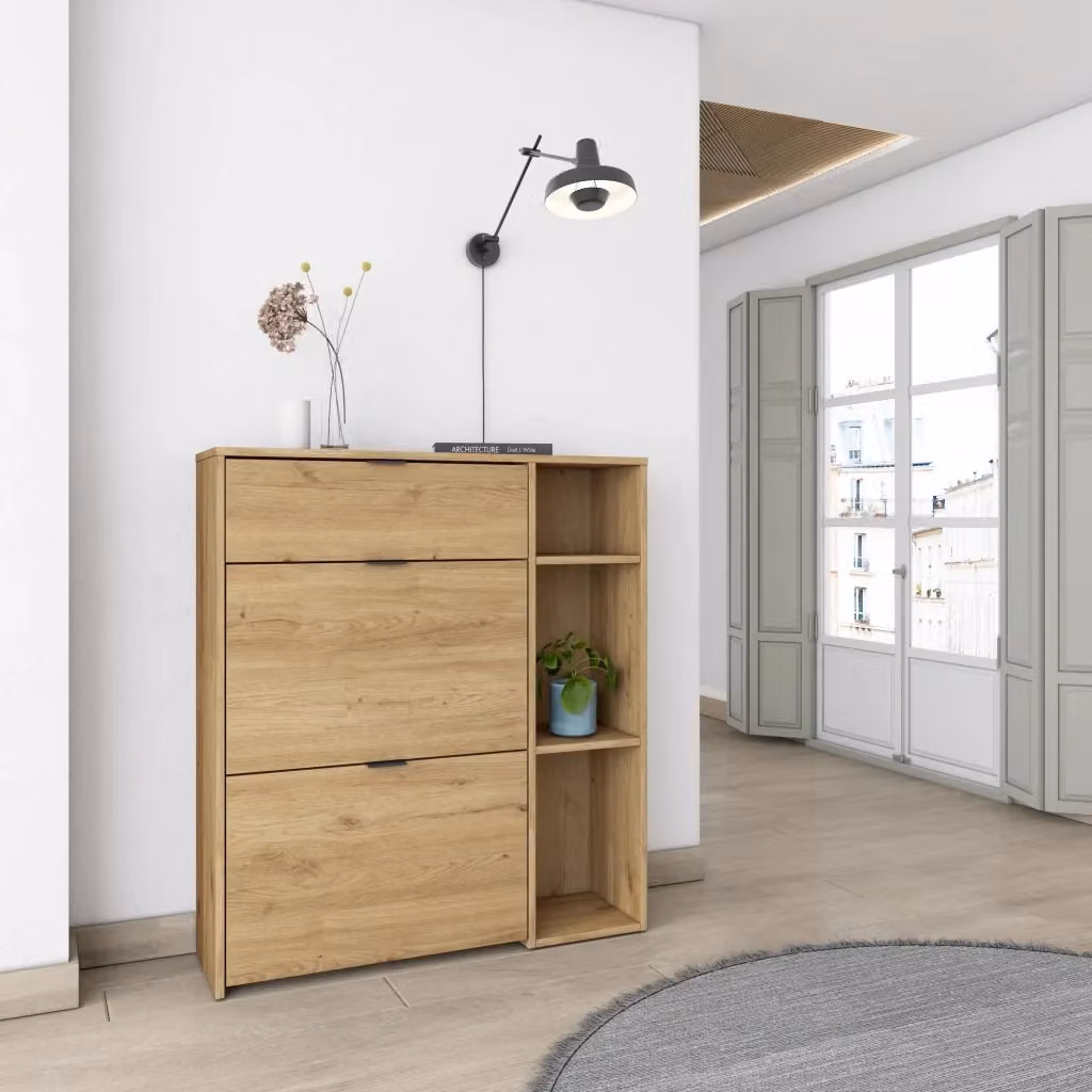 Scarpiera da ingresso Skraut Home in rovere con armadio per 10 paia di scarpe, L 90 x P 27 x H 102 cm – 2
