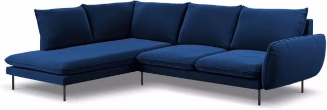 Divano angolare sinistro Vienna di Cosmopolitan Design in velluto blu reale da 6 posti con struttura in metallo L/P/H: 275 x 185 x 95 cm – 1