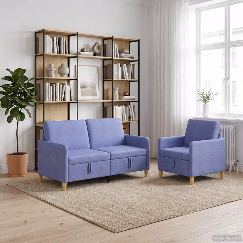 Set di 2 divani moderni vidaXL con contenitore, rivestimento in tessuto blu e marrone con coperture rimovibili
